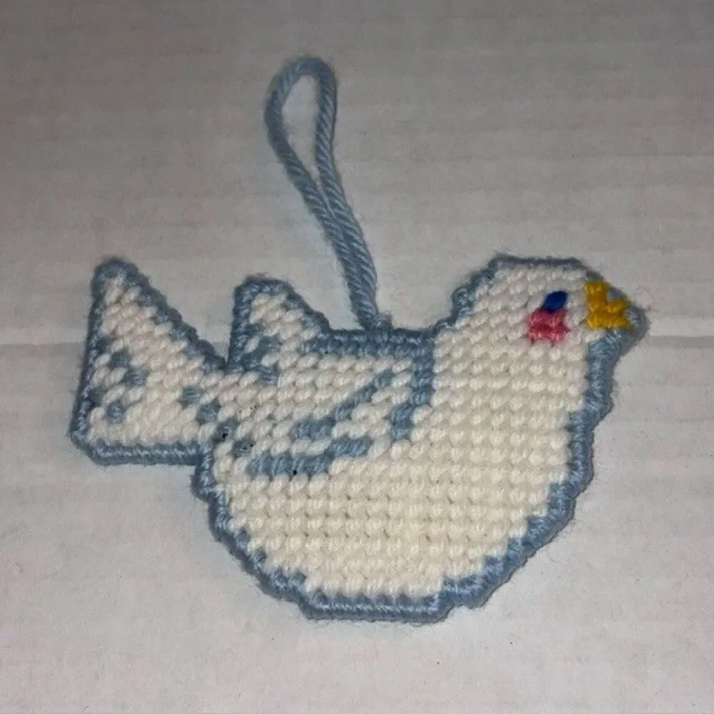 Vintage Handmade Cross Stitch Dove Bird Ornament